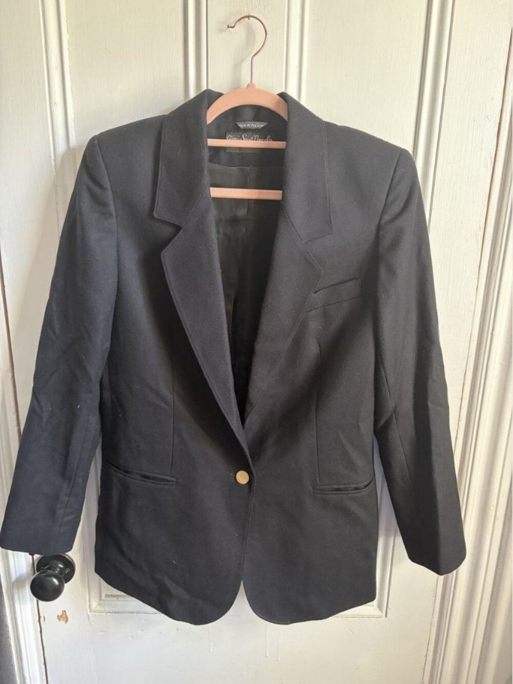 Vintage Giorgio Sant Angelo Black Wool Blazer Gold Buttons Peak Lapel